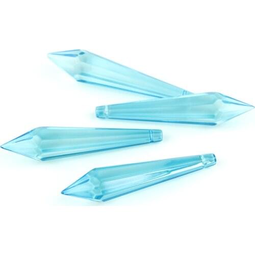 38MM/63MM/76MM K9 Crystal Chandelier Pendants Prisms Aquamarine Cut&Faceted Glass U-Icicle Drops For Cake Topper Decoration