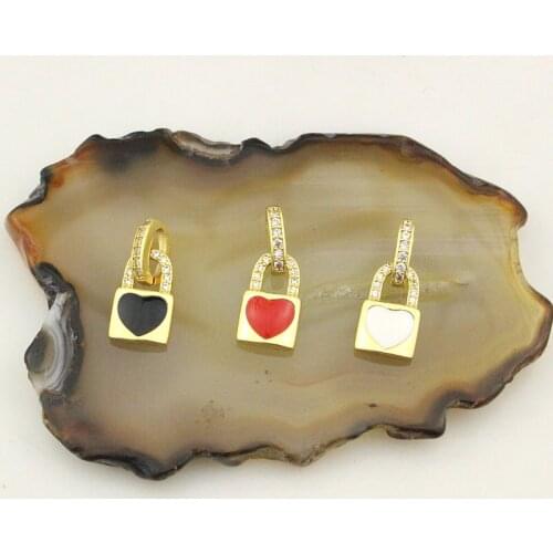 8*13mm 20pcs/lot Fashion cz/enamel charm,colorful heart lock shape cubic zircon pendant,bracelet/necklace component wholesale