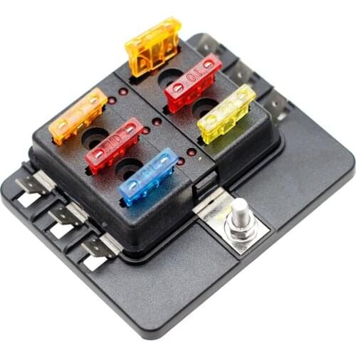 6 Way Blade Fuse Box with LED Light Indication & Protection Cover Holder Standard Circuit Fuse Holder Box Block for Car Boat