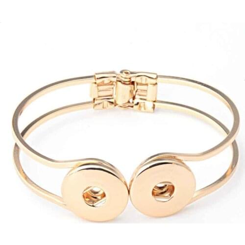 Pure Gold Tone Snaps Jewelry Bracelets Fit 18mm Metal Snap Button Changeable Bracelets&Bangles Elastic Size Women Cuff Wristband
