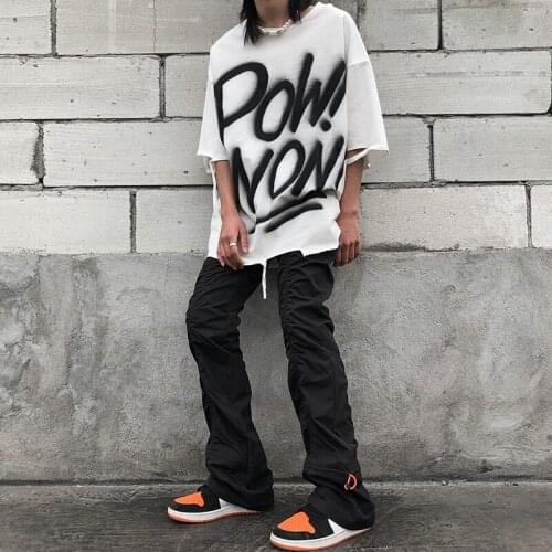 Trousers Elastic Waist Pants 2021 High Street Mens Casual Pants American Streetwear Hip Hop Draswring Folded