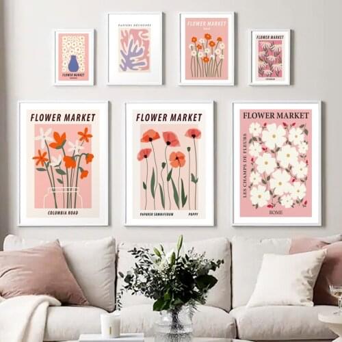Flower Market Floral Abstract Peach Rose Poppy Wall Art Print Canvas Painting Nordic Poster Wall Picture For Living Room Decor