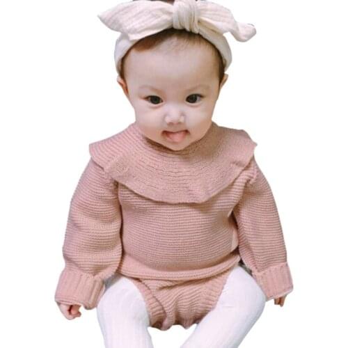Bobora Baby Girl Kids Blouses Long Sleeves Solid Color Doll Collar Sweater Triangle Climbing Suit Top Bottom