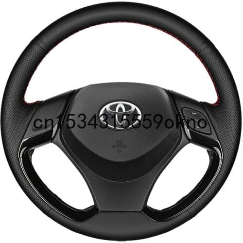 DIY Black Genuine Leather Steering Wheel Cover Custom Fit For Toyota C-HR EV IZOA Car Accessories