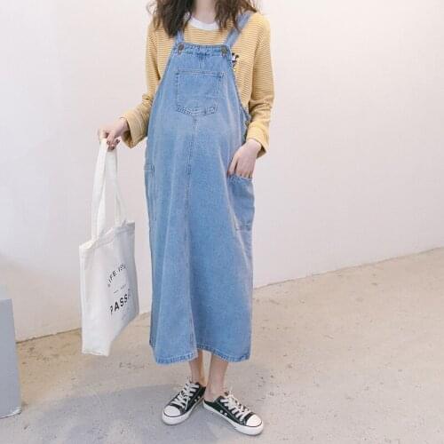 Maternity Denim Blue Vest Dress Expectant Mother Sleeveless Strap Dresses Pregnancy Loose Fashion Pregnant Women Lovely Clothes