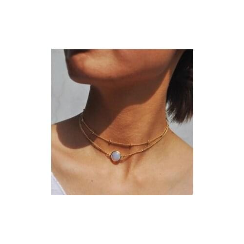 European Sexy Minimalist Chokers Necklace Women Fashion Jewelry Multilayer Beads Chain Collares Imitation Gem Double Necklace