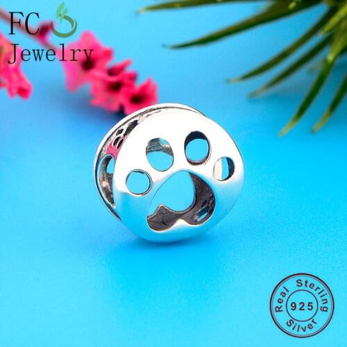FC Jewelry Fit Original Pandora Charm Bracelet Authentic 925 Silver Openwork Dog Paw Print Bead Women Mom Making Berloque 2020