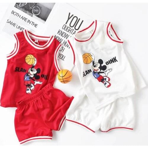 2pcs Disney Mickey Sleeveless Shorts Childrens Tank Top T-shirt Summer New Cartoon Baby Sportswear