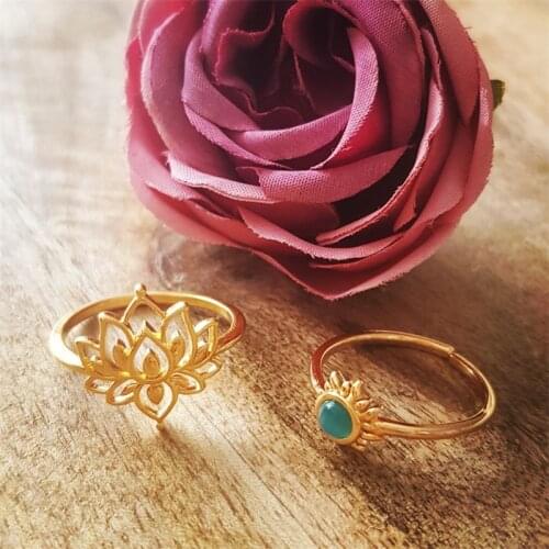 Lotus Rings For Women Girls Stainless Steel Gold Vintage Flower Lotus Ring Femme Jewelry Wedding Promise Rings Female Gift 2021