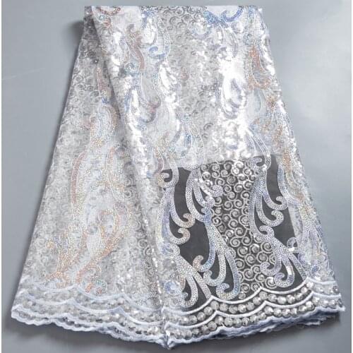 Zhenguiru 2021 Sequins Green Lace Fabric 5 Yards High Quality African Sequins French Tulle Lace Mesh Fabric Women Dresses A 2328