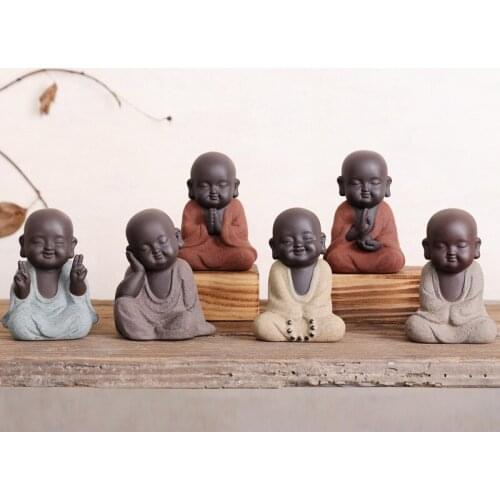 Small Monk Buddha Statues Multicolor Purple Sand Ceramic Home Club Teahouse Geomantic Decoration Figurines Tea Pet