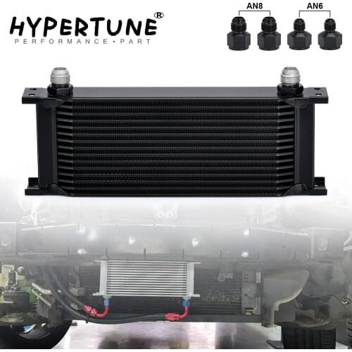 Hypertune - 15 Row AN10 Stacked Plate Oil Cooler 10AN to 6AN 8AN Adapter Universal Engine Transmission Aluminum Black HT7015