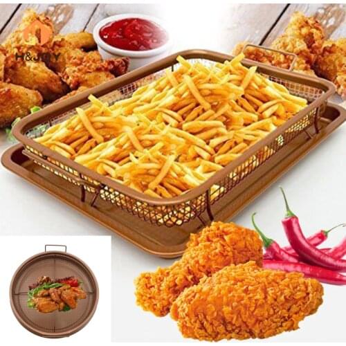 Copper Rectangle Crispy tray Fry pan French Chef Basket Easy Clean Kitchen Cooking Crispy Tray Baking Pan BBQ Barbecue Tray