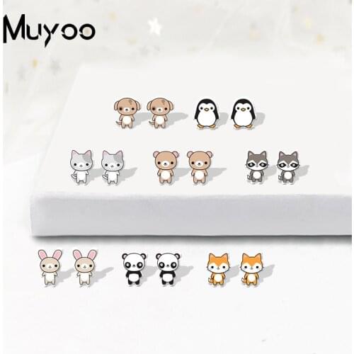 Cute Kawaii Animals Cartoon Style Acrylic Earrings Lovely Animals Fox Penguin Dog Jewelry Resin Earrings Gifts for Kids Epoxy