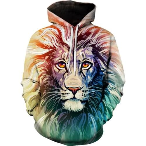 Fashion 2019 womens sweatshirt hoodie hip hop men and women long sleeve 3d printed animal lion hoodie
