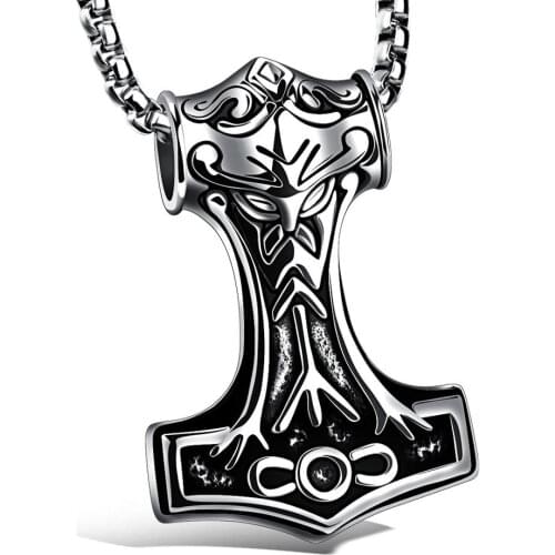 316L Stainless Steel Fashion Northern Europe Viking Pendant Necklace Norse Myth thor hammer Gold Color Jewelry for man