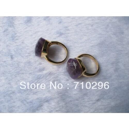 Fashion jewelry ring Gem stone Amethys t Brass finger Ring size