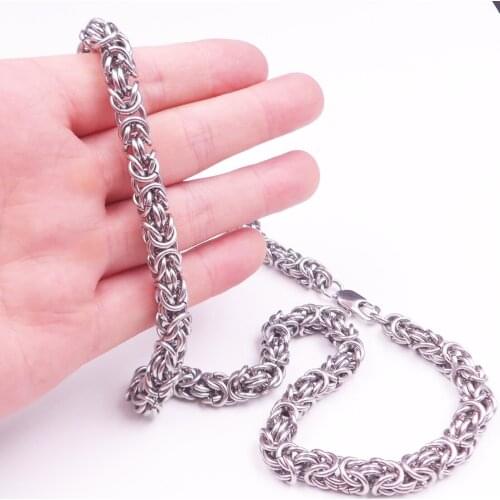 Fashion 6/8mm Wide Silver Color Stainless Steel Biker Mens Byzantine Box Chain Bracelet Or Necklace Xmas 7"-40" Option