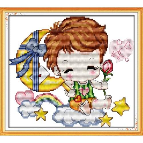 The moon baby (boy) cross stitch kit cartoon 14ct 18ct count canvas stitches embroidery DIY handmade needlework plus