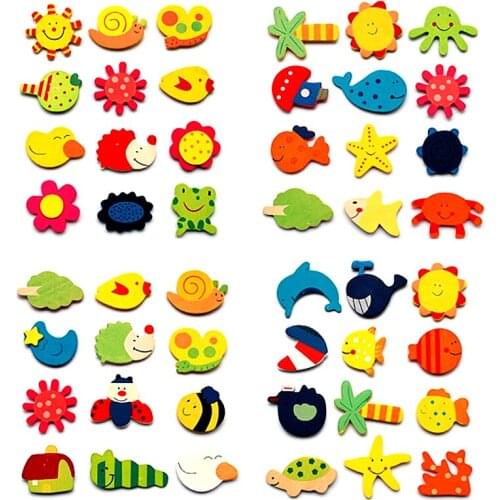 12pcs cartoon wooden refrigerator stickers magnetic toys cartoon animal mini cute wooden craft gifts creative home decoration