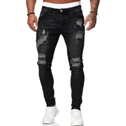 2021 Mens Jeans Cool Ripped Skinny Trousers Stretch Slim Denim Pants Large Size Hip Hop Black Blue Casual Jogging Jeans for Men