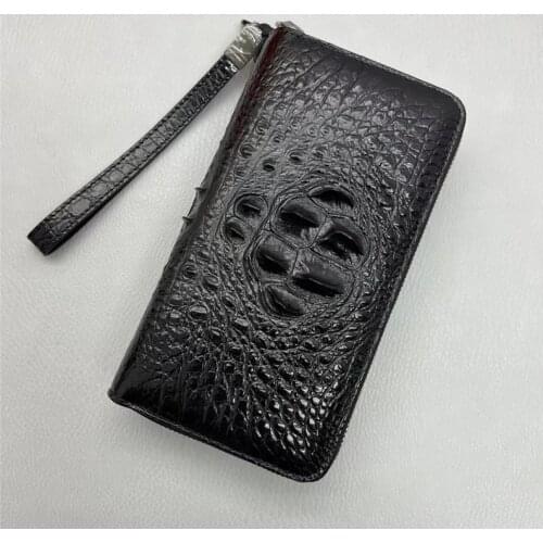 Authentic Real True Crocodile Skin Mens Large Wristlets Wallet Card Holders Genuine Exotic Alligator Leather Male Clutch Purse