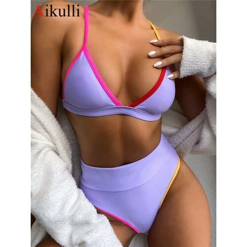 2020 New High Waist Bikinis Swimsuit Sexy Bandage Splicing Swimwear Summer Beach Swimming Suit For Women Bikini Set Bathing Suit