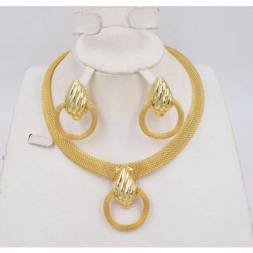 NEW High Quality Ltaly 750 Gold color Jewelry Set For Women african beads fashion necklace set earring jewelry