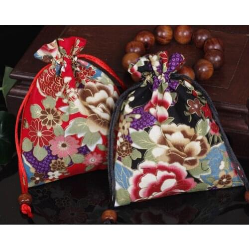 2pcs New Printed Chinese Cloth Gift Bag Christmas Vintage Small Cotton Linen Jewelry Pouches Wedding Party Favor