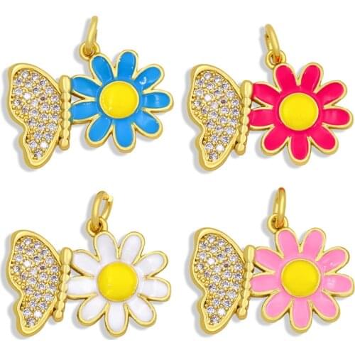 OCESRIO Brass Multicolor Enamel Flower Pendants for Jewellery Making Findings for Diy Cute Pendants for Jewelry Making pdta372