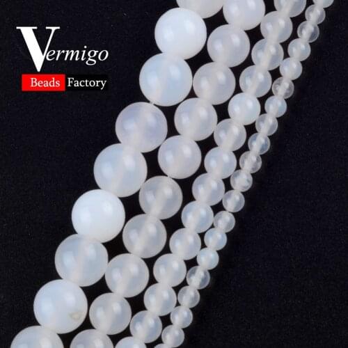 Wholesale White Agates Round Beads Natural Stone Onyx Loose Beads For Jewelry Making 4 6 8 10mm Pick Size Diy Bracelet Necklace