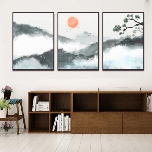 Landscape Painting Posters Scenery In The Mountains Sun Fog Home Decoration Living Room Bedroom Wall Art Decoration Frameless