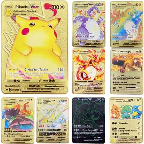 HOT Game Anime Battle Gold Metal Pokemon EX GX VMAX Card Charizard Pikachu Collection Card Action Figure Model Child Toy Gift