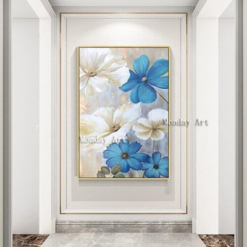 Hand Painted Modern Abstract Flower Oil Painting Large vertical Textured Wall Decorative Canvas Art Picture for living room