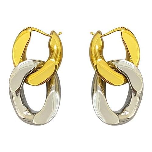 Simple cold wind gold and silver hit color exaggerated thick chain earrings metal cross design earrings female tide