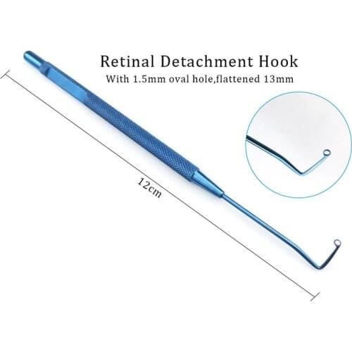 Titanium Retinal Detachment Hook with 1.5mm Oval Hole Flattened 13mm Ophthalmic Surgical Instrument