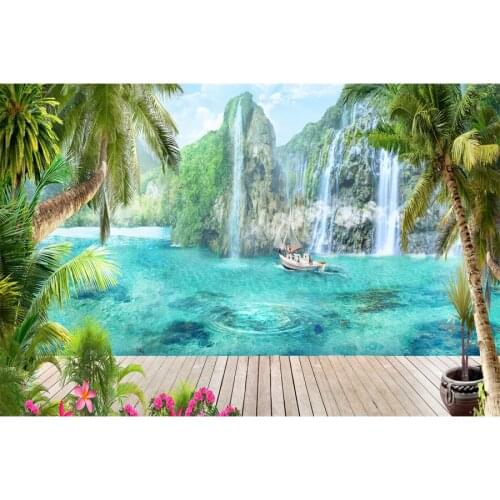 Tropical Mountine Waterfall Boat View Platform Photography Background Baby Portrait Photographic Backdrops For Home Photo Studio