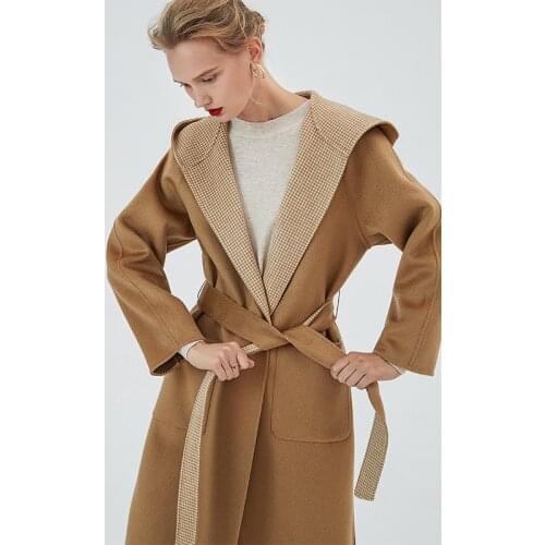 Womens winter coats coffee dogtooth Double-sided wool cashmere outwear 2019 autumn plus size ladies fashion overcoats long