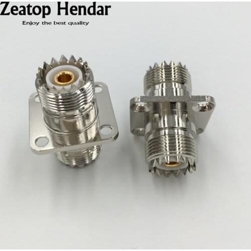 10Pcs Brass UHF Female to Female Jack with 4 Hole 25.4mm Flange Plug RF Coaxial Straight Adapter UHF F/F Connector