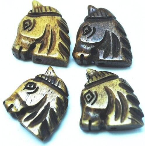 3pcs Brown horse head shape matching beads bone materials middle hole drilled size 20x20mm top fashion in US markets