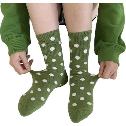 3 Pairs Women Comfortable Socks Harajuku Streetwear Dot Printed Kawaii Short Funny Cute Socks Green Yellow Brown