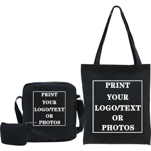 3pcs Sets Csutom Anime Graphic Shopping Bag Canvas Shoulder Bag Customize Your Logo Name Image Harajuku Ulzzang Tote Shopper Bag