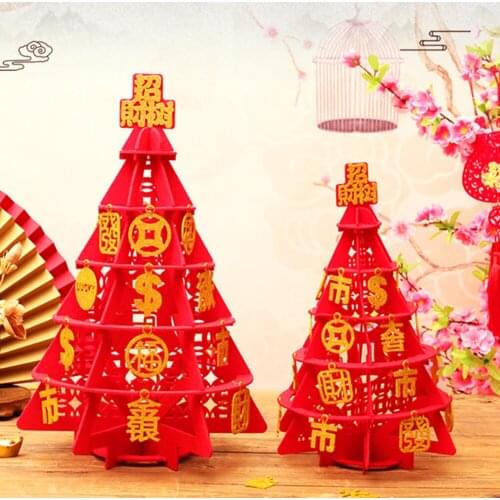 3D Puzzle Lucky Tree Chinese New Year Decorations DIY Red Spring Festival Ornaments for Wealth and Luck