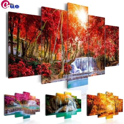 5D Diamond Painting 5pcs/set Landscape Waterfall Diamond Embroidery Tree Full Square/Round Needlework Cross Stitch Multi-picture