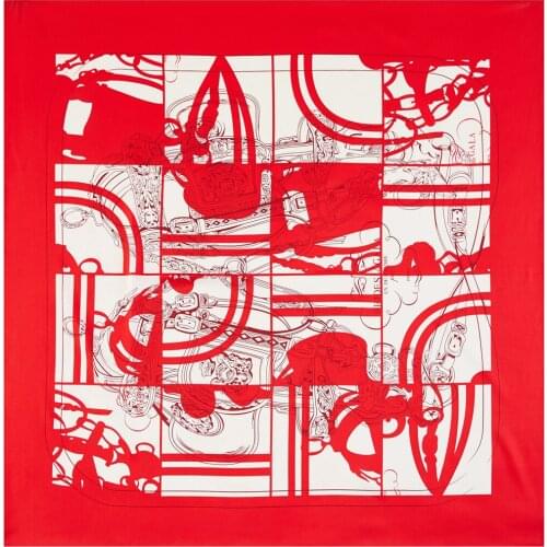 90cm Brand Design Belt Print Hijab Scarf Women Bandana Handmade Curled Twill Silk Square Scarf Luxury Foulard Head Scarves Shawl