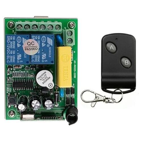 AC220V 2CH 10A RF Wireless Remote Control Switch Transmitter with Two-button Receiver for Appliances Gate Garage Door