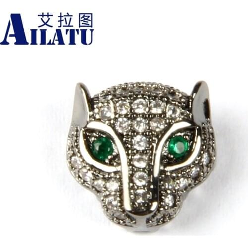 Ailatu Animal Shape Micro Pave Clear Cz Leopard Head Charm Decorated for DIY Fashion Bracelet Necklace Trendy Jewelry