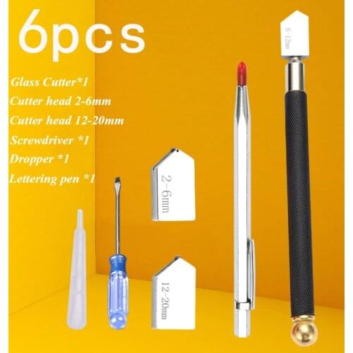 Diamond Glass Cutter 2-20mm 175mm Glass Cutter Antislip Metal Handle Hand Glass Cut Tool