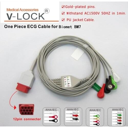 Free Shipping ECG cable with Grabber Clip Snap for Bionet BM3 BM5 BM7 patient monitor