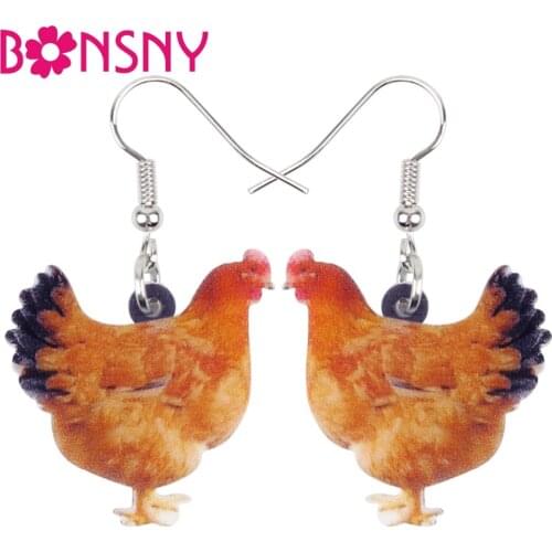Bonsny Acrylic Cartoon Chicken Hen Earrings Big Long Dangle Drop Unique Farm Animal Jewelry For Women Girls Teens Gift Wholesale